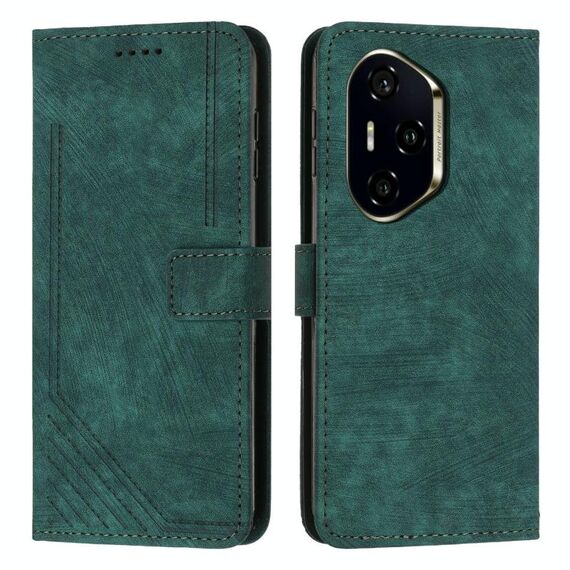 Per Honor 300 Pro / 300 Ultra Custodia in pelle con motivo a strisce e cordino (verde)
