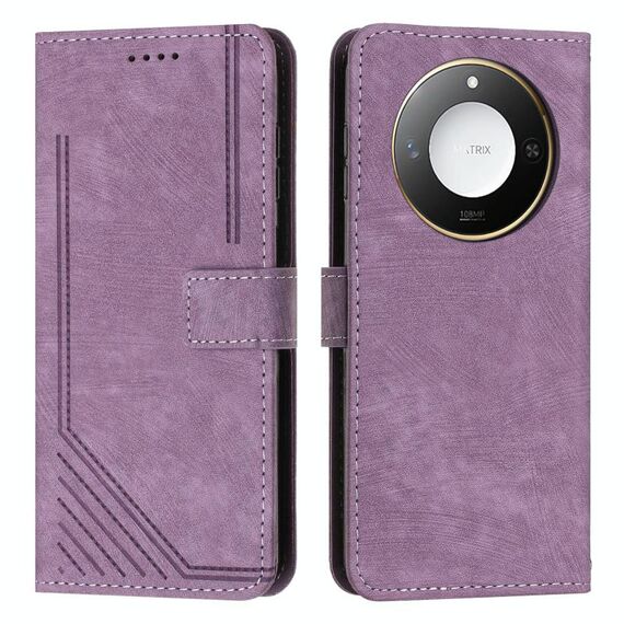 Per Honor X60 / X9c Smart Skin Feel Stripe Pattern Custodia in pelle per telefono con cordino (viola)