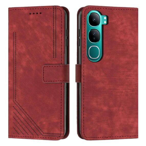 Per vivo Y300 Global / V40 Lite IDN Skin Feel Stripe Pattern Custodia in pelle per telefono con cordino (rosso)