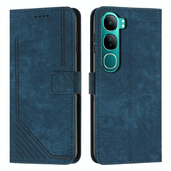Per vivo Y300 Global / V40 Lite IDN Skin Feel Stripe Pattern Custodia in pelle per telefono con cordino (blu)