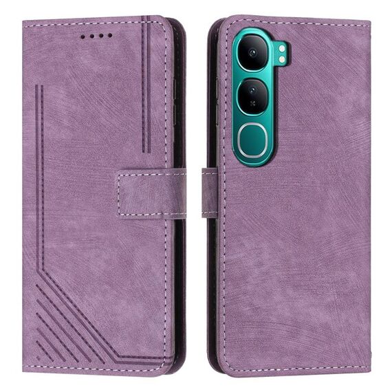 Per vivo Y300 Global / V40 Lite IDN Skin Feel Stripe Pattern Custodia in pelle per telefono con cordino (viola)