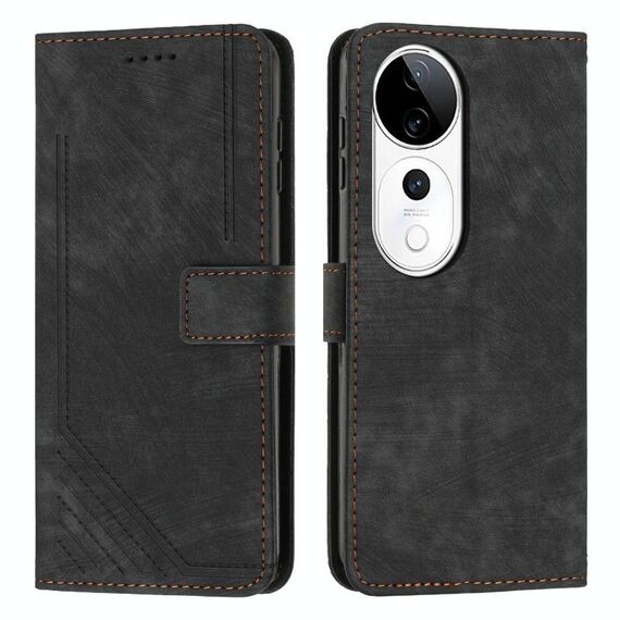 Per vivo V40 / V40 Pro / T3 Custodia per telefono in pelle con motivo a strisce Ultra Skin Feel con cordino (nero)