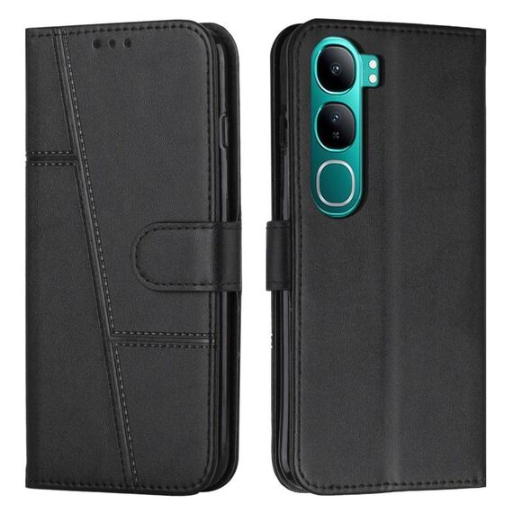 Per vivo Y300 Global / V40 Lite IDN Stitching Calf Texture Fibbia Custodia per telefono in pelle (Nero)