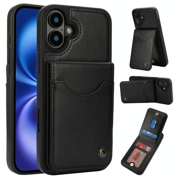 Per iPhone 16 AwQuer Vertical Flip Card Bag Holder Custodia in pelle per telefono (nero)