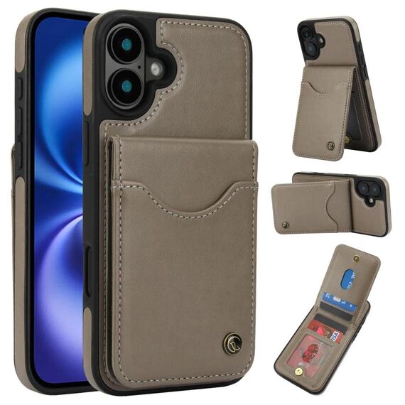 Per iPhone 16 AwQuer Vertical Flip Card Bag Holder Custodia in pelle per telefono (grigio)