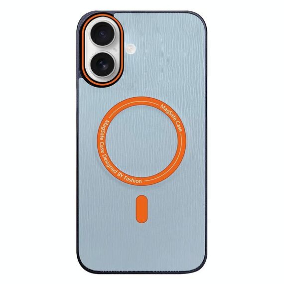 Per iPhone 16 Custodia per telefono MagSafe con texture in legno imitazione a contrasto (azzurro cielo)