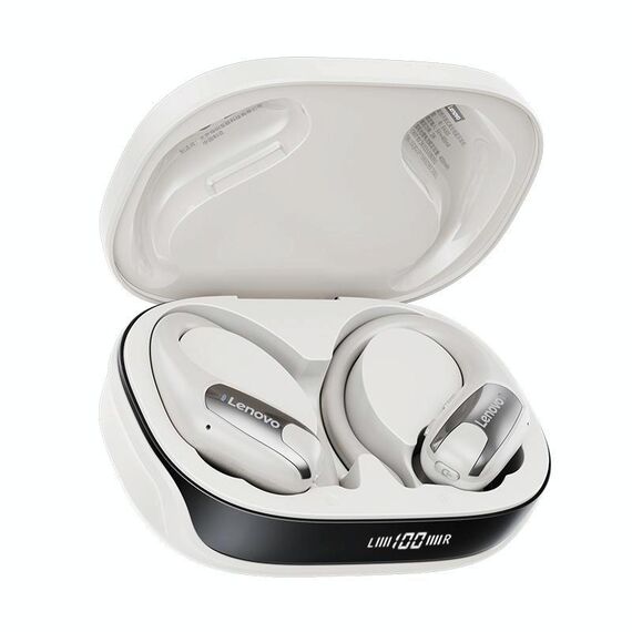 Auricolari Bluetooth wireless originali Lenovo EA305 con display digitale montati sull'orecchio (bianco roccia)