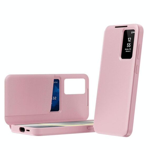 Per Samsung Galaxy S25 5G Smart View Window Custodia in pelle con slot per schede (rosa)