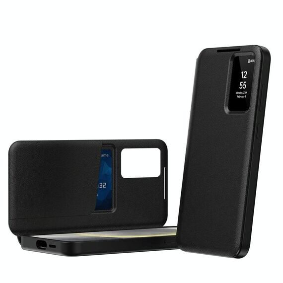 Per Samsung Galaxy S25+ 5G Smart View Window Custodia in pelle con slot per schede (nero)