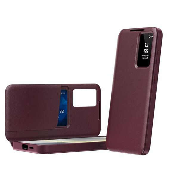 Per Samsung Galaxy S25 Ultra 5G Smart View Window Custodia in pelle con slot per schede (rosso)