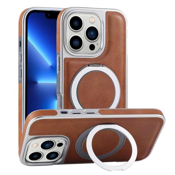 Per iPhone 13 Pro Custodia per telefono con supporto MagSafe in pelle placcata (marrone)