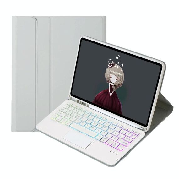 Per iPad Pro 11 2024 A13B-AS Custodia per tablet in pelle con tastiera touch Bluetooth retroilluminata e slot per penna (grigio)