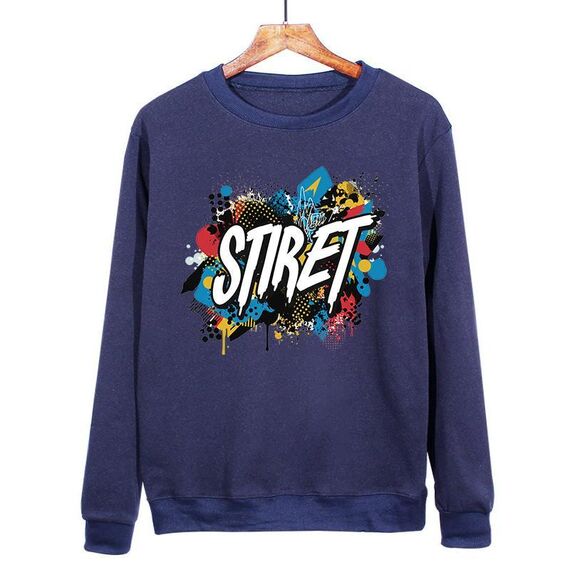 Felpa girocollo casual larga con stampa alfabeto, stampa su richiesta, taglia: XS (blu navy)