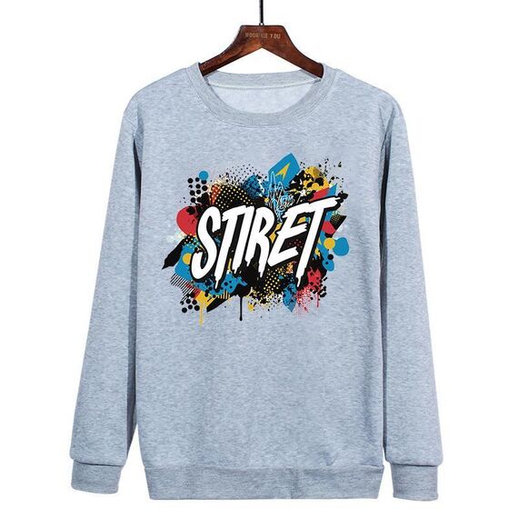 Felpa girocollo casual larga con stampa alfabeto, stampa su richiesta, taglia: XS (grigio)