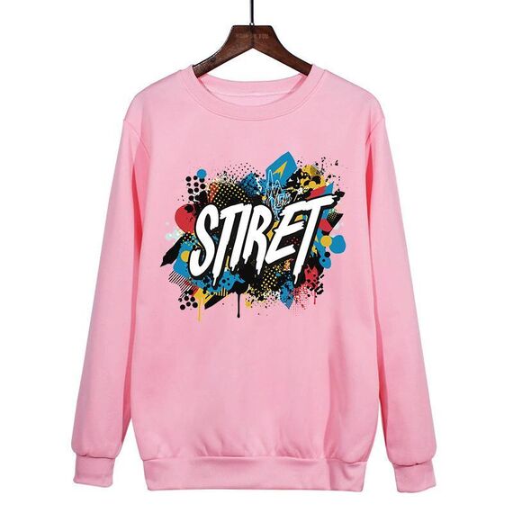 Felpa girocollo casual larga con stampa alfabeto, stampa su richiesta, taglia: XL (rosa)