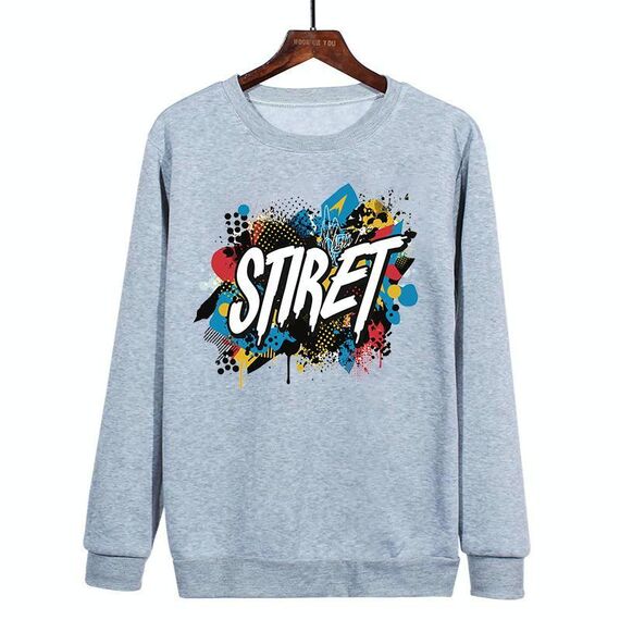Felpa girocollo casual larga con stampa alfabeto, stampa su richiesta, taglia: XL (grigio)