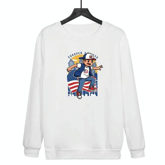 Felpa con scollo rotondo casual e larga stampata per ragazzo, stampa su richiesta, taglia: XS (bianco)