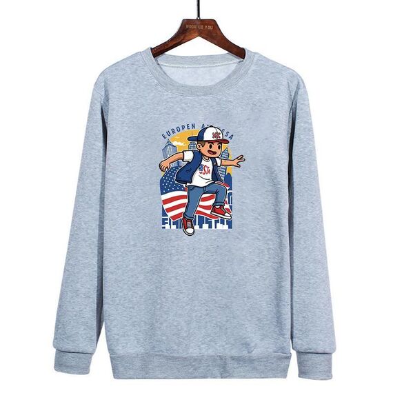 Felpa con scollo rotondo casual e larga stampata per ragazzo, stampa su richiesta, taglia: XS (grigio)