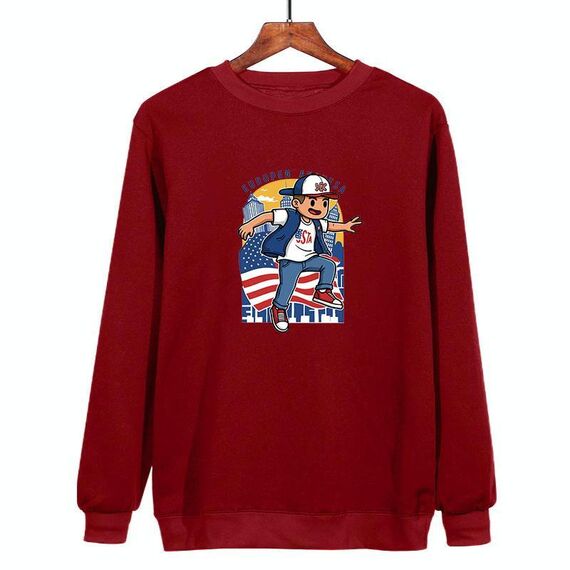 Felpa con scollo rotondo casual e larga stampata per ragazzo, stampa su richiesta, taglia: XS (rosso vino)