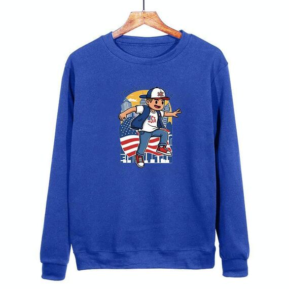 Felpa con scollo rotondo casual e larga stampata per ragazzo, stampa su richiesta, taglia: XS (blu)