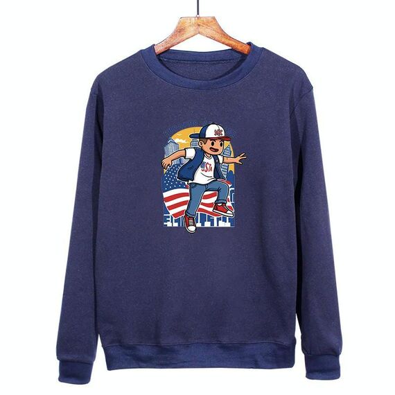 Felpa con scollo rotondo casual e larga stampata per ragazzo, stampa su richiesta, taglia: S (blu navy)