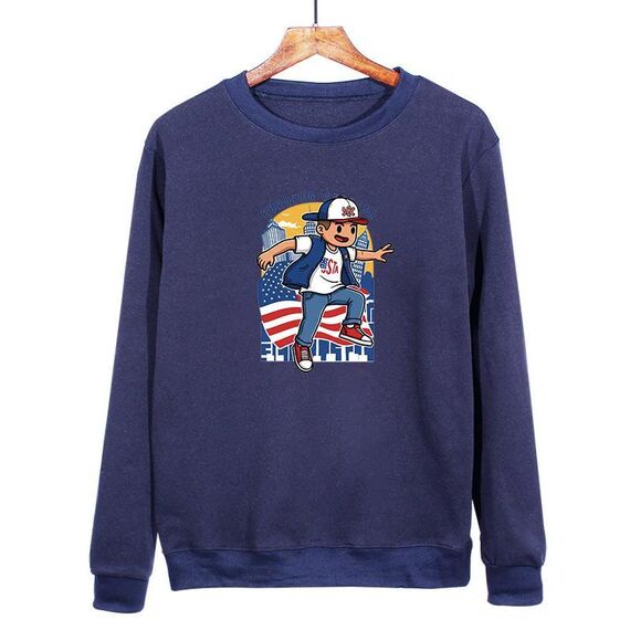 Felpa con scollo rotondo casual e larga stampata per ragazzo, stampa su richiesta, taglia: XXL (blu navy)