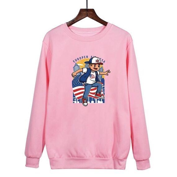 Felpa con scollo rotondo casual e larga stampata per ragazzo, stampa su richiesta, taglia: XXL (rosa)