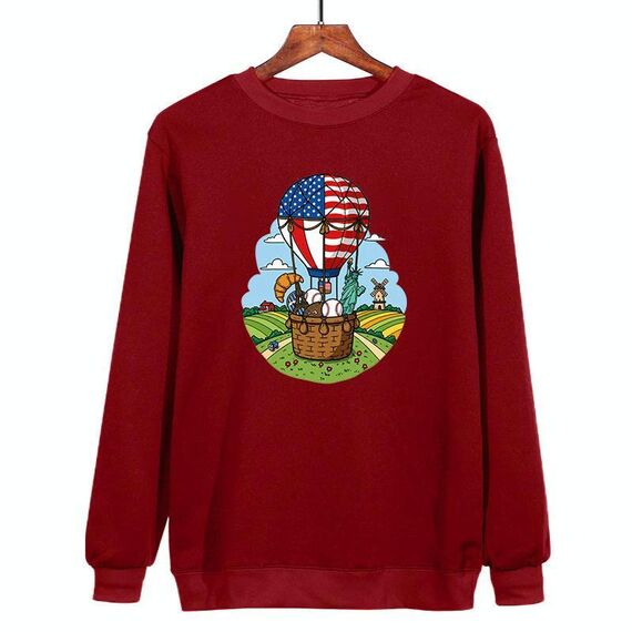 Felpa girocollo casual larga con stampa a palloncino, stampa su richiesta, taglia: XL (rosso vino)