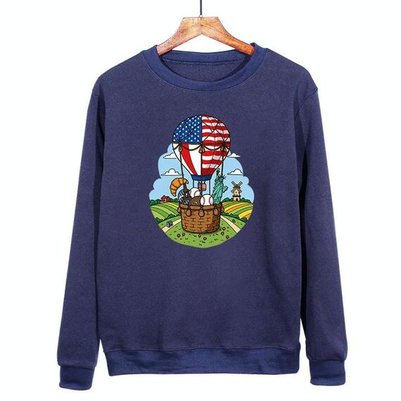 Felpa girocollo casual larga con stampa a palloncino, stampa su richiesta, taglia: XXL (blu navy)