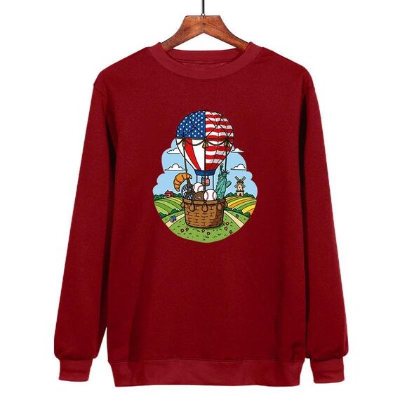 Felpa girocollo casual larga con stampa a palloncino, stampa su richiesta, taglia: XXXL (rosso vino)