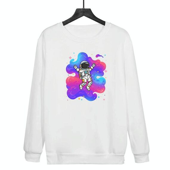 Felpa girocollo casual larga con stampa astronauta, stampa su richiesta, taglia: XXXL (bianco)