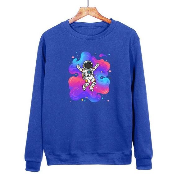 Felpa girocollo casual larga con stampa astronauta, stampa su richiesta, taglia: XXXL (blu)