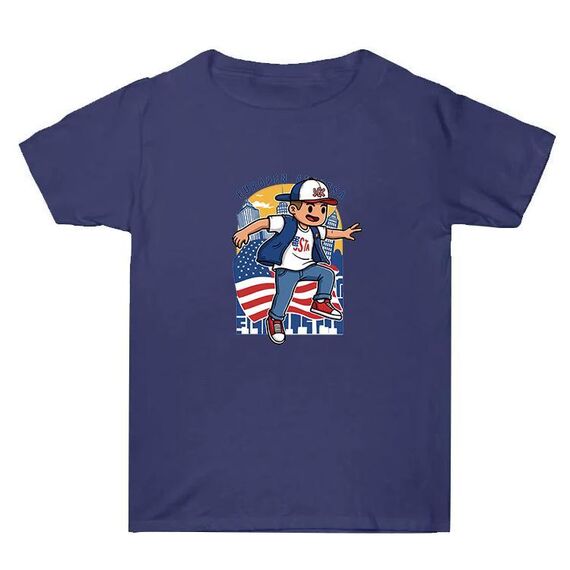 Maglietta estiva larga in cotone a maniche corte con stampa personalizzata su richiesta, taglia: L (blu navy-2)