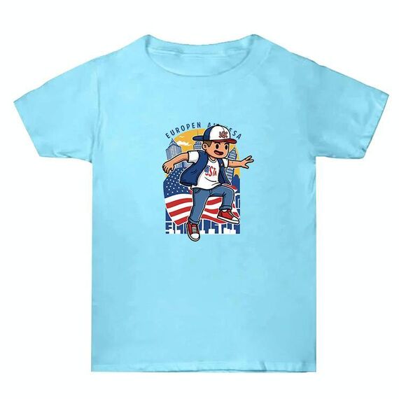 Maglietta estiva larga in cotone a maniche corte con stampa personalizzata su richiesta, taglia: L (Aqua Blue-2)