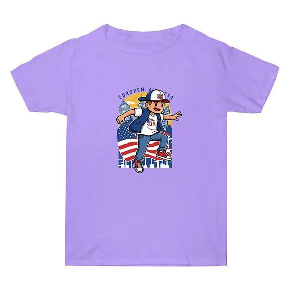 Maglietta estiva larga in cotone a maniche corte con stampa personalizzata su richiesta, taglia: XXXL (viola chiaro-2)