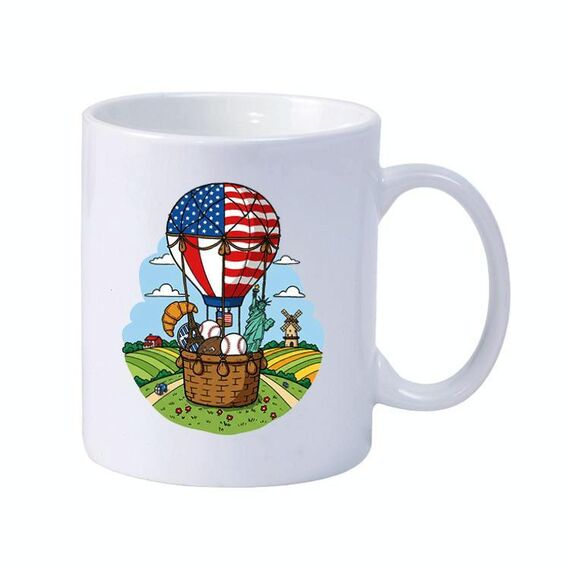 Tazza da latte in ceramica bianca semplice Tazza da acqua Stampa personalizzata su richiesta (mongolfiera)