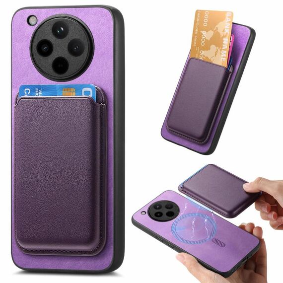 Per OPPO Find X8 Retro Magsafe Card Bag PU Cover posteriore Custodia per telefono (viola)