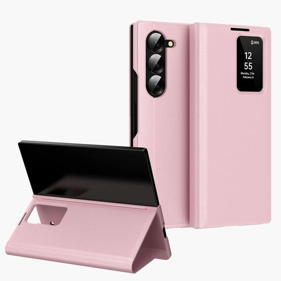 Per Samsung Galaxy Z Fold6 5G Smart View Window Custodia in pelle con slot per schede (rosa)