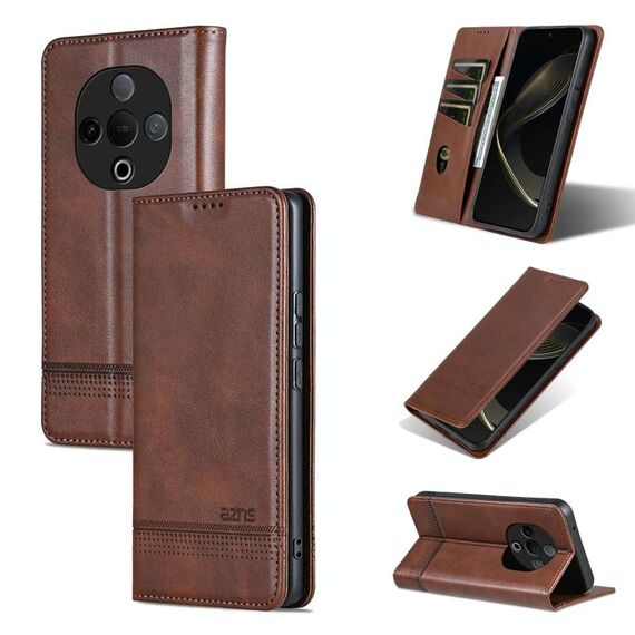 Per vivo Y300 AZNS Custodia per telefono in pelle di vitello con texture magnetica (marrone scuro)