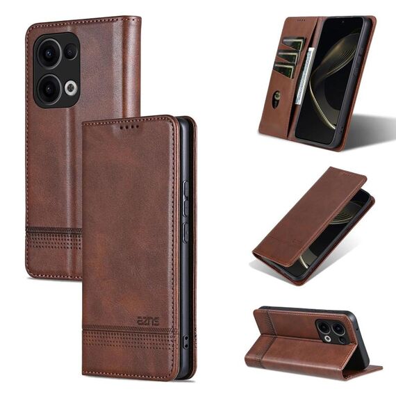 Per OPPO Reno13 AZNS Custodia per telefono in pelle con texture di vitello magnetica (marrone scuro)