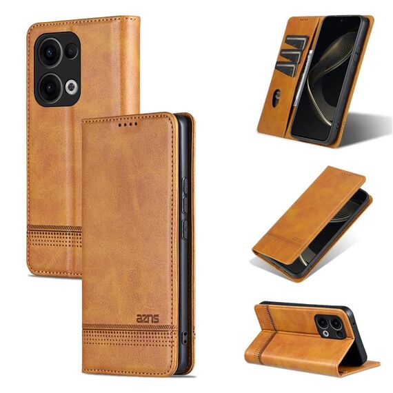 Per OPPO Reno13 AZNS Custodia per telefono in pelle con texture di vitello magnetica (marrone chiaro)