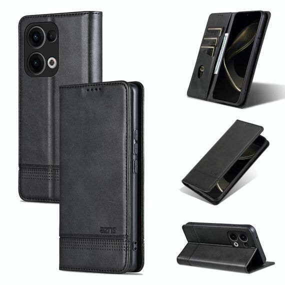 Per OPPO Reno13 AZNS Custodia per telefono in pelle con texture di vitello magnetica (nero)