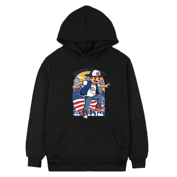 Felpa con cappuccio in pile stampato per bambini, stampa su richiesta, taglia: XS (nero)