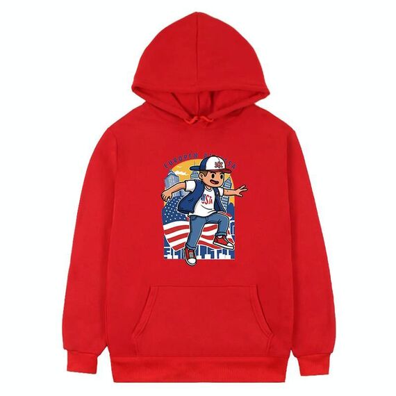 Felpa con cappuccio in pile stampato per bambini, stampa su richiesta, taglia: XS (rosso)