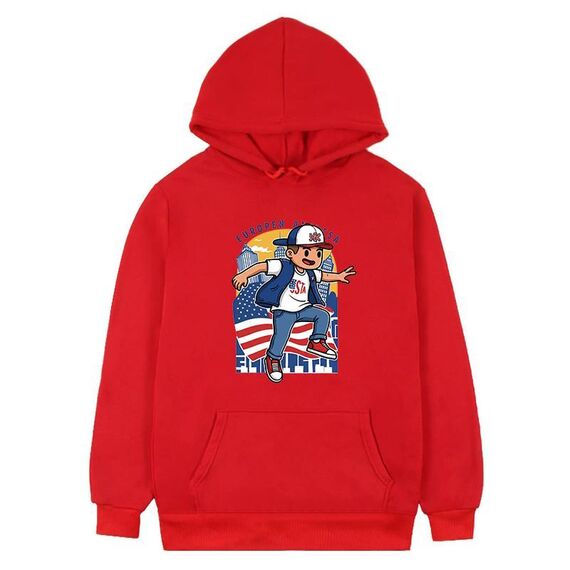Felpa con cappuccio in pile stampato per bambini, stampa su richiesta, taglia: M (rosso)