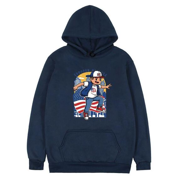 Felpa con cappuccio in pile stampato per bambini, stampa su richiesta, taglia: XL (blu navy)