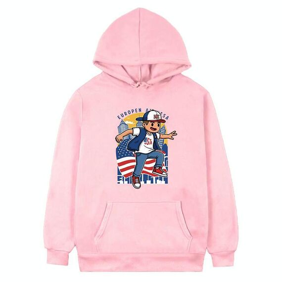Felpa con cappuccio in pile stampato per bambini, stampa su richiesta, taglia: XL (rosa)