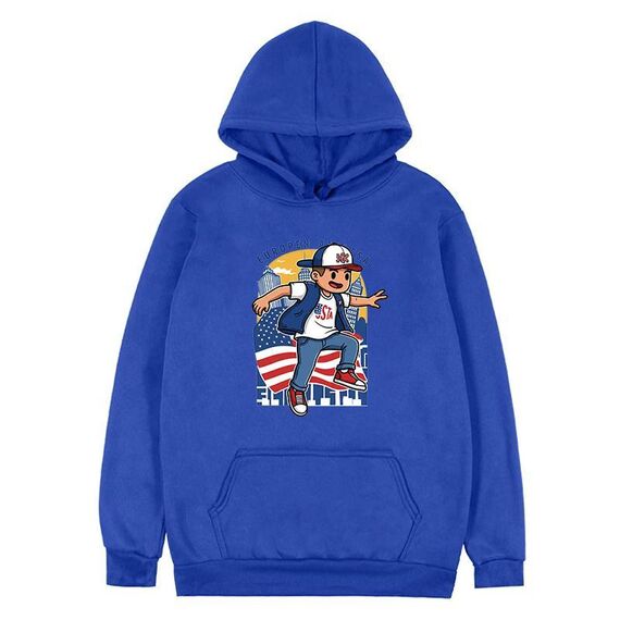 Felpa con cappuccio in pile stampato per bambini, stampa su richiesta, taglia: XXL (blu)