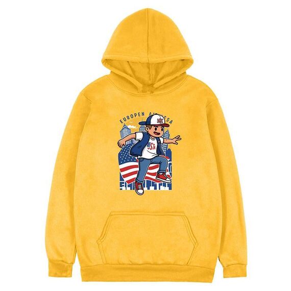 Felpa con cappuccio in pile stampato per ragazzo, stampa su richiesta, taglia: XXXL (giallo)