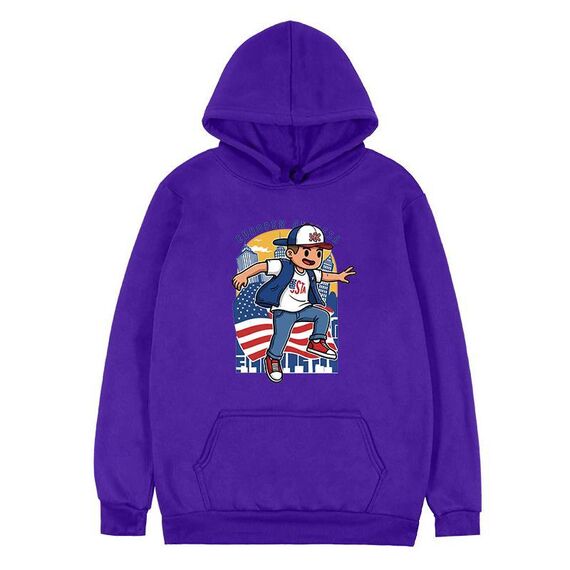 Felpa con cappuccio in pile stampato da ragazzo, stampa su richiesta, taglia: XXXL (viola)